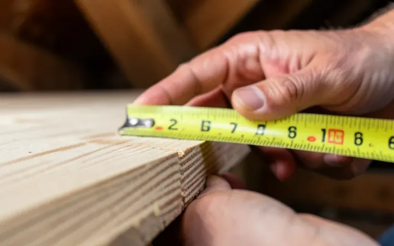 Measuring the thickness of a tongue and groove plywood panel for attic flooring Measuring the thickness of a tongue and groove plywood panel for attic flooring