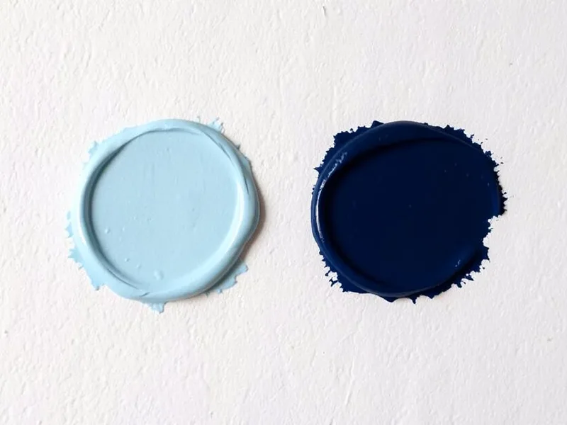A pale pastel swatch next to a deep navy swatch