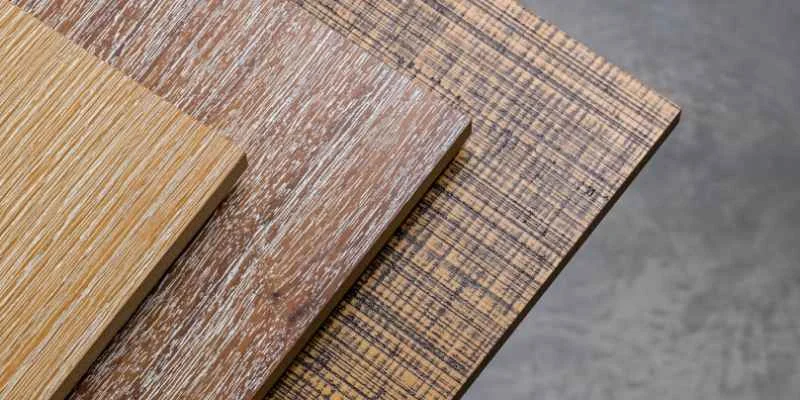 Plywood panel veneer samples fanned out