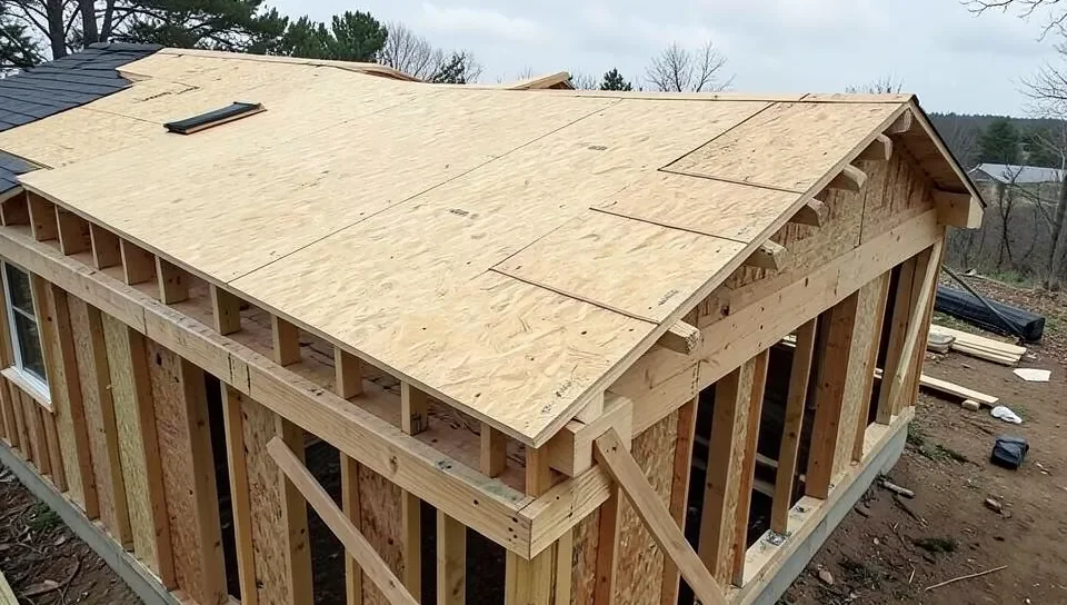 Plywood roof sheathing installed before shingles