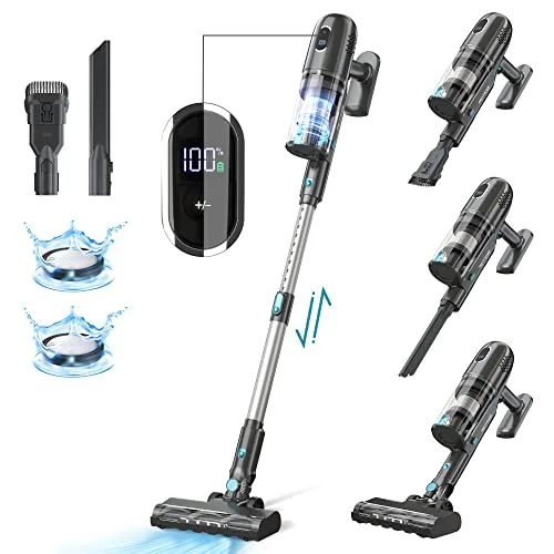 PRETTYCARE Cordless Vacuum Cleaner, 30Kpa Powerful Stick Vacuum with 260W ...
