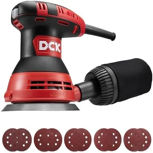 DCK Random Orbital Sander, 3.0 AMP Corded Palm Sander, 6 Speeds Max 12,000 OPM, 5-Inch with 10pc Sandpapers, Dust Bag