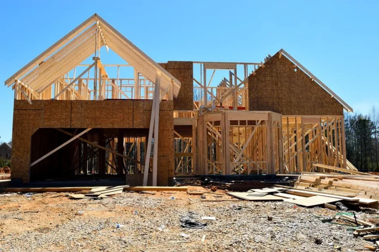 House roof framing under construction with rafters ready for plywood sheathing