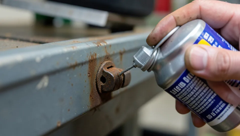 Applying rust penetrant to a corroded table saw fence lock knob