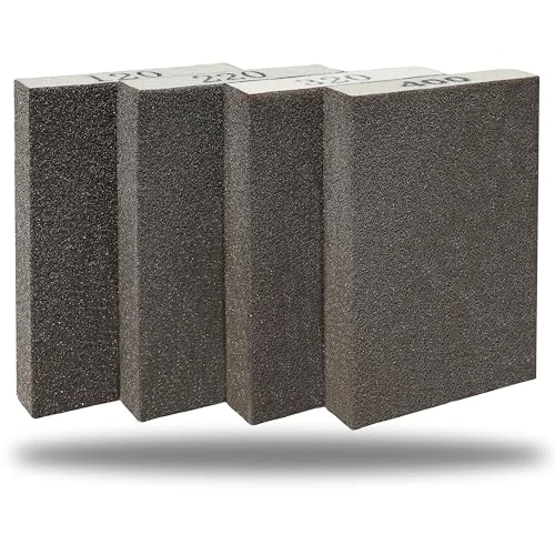 4 pack hand sanding sponge blocks in 120 220 320 and 400 grit for wood finishing