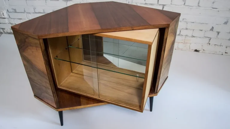 Walnut veneer wood cabinet with a smooth finished surface