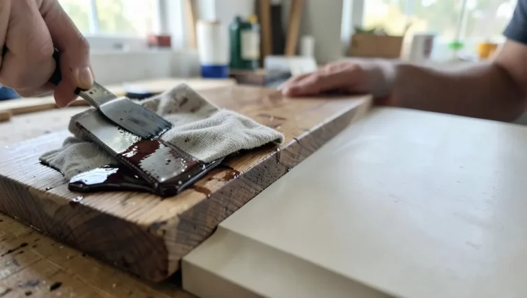 Wet wood stain looks darker and glossier than the same stain once fully dry