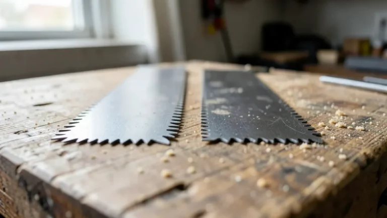 Two saw blades side by side comparing coarse teeth and fine teeth spacing