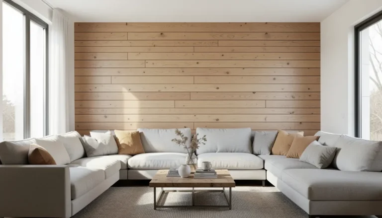 Wood plank accent wall installed in a modern living room