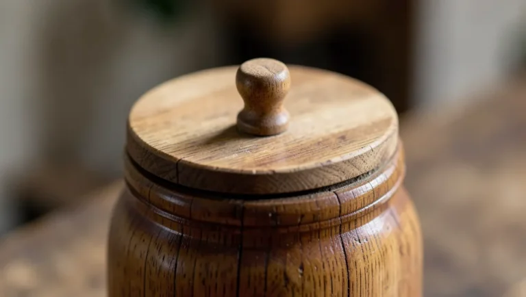 A round wooden lid with a turned knob