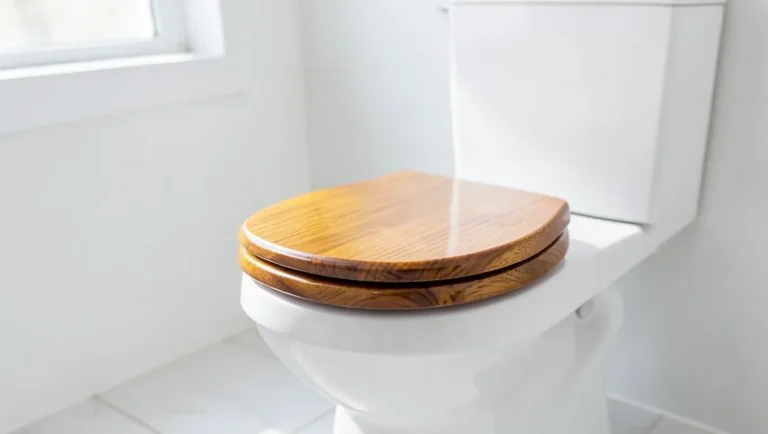 Finished wooden toilet seat with a glossy waterproof spar varnish finish