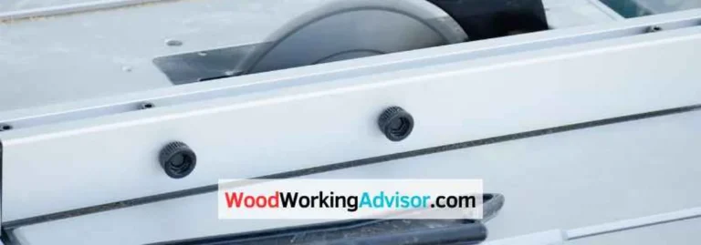 Best cordless table saw blade and rip fence close-up on a jobsite table saw