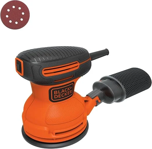 BLACK+DECKER BDERO100 5-inch random orbital sander, orange and black
