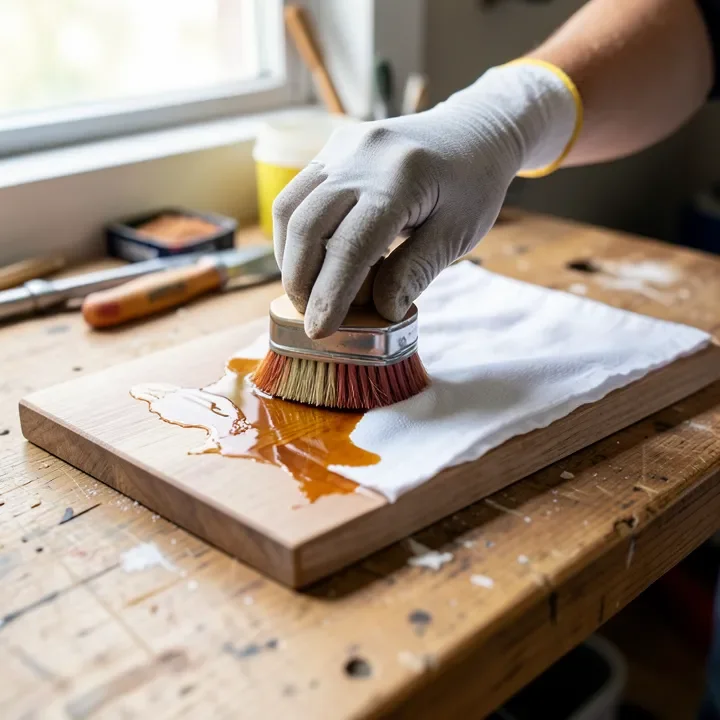 Buffing excess oil finish off a wood board with a cotton cloth