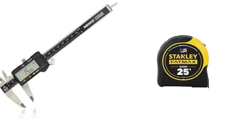 Digital caliper and tape measure used for measuring lumber dimensions