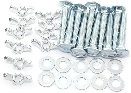 5/16-18 x 2 inch carriage bolts and wing nuts with washers