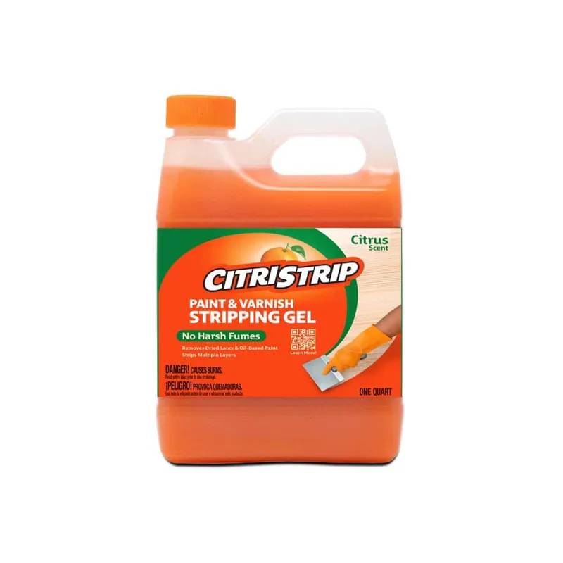 Citristrip paint and varnish stripping gel container showing the product label