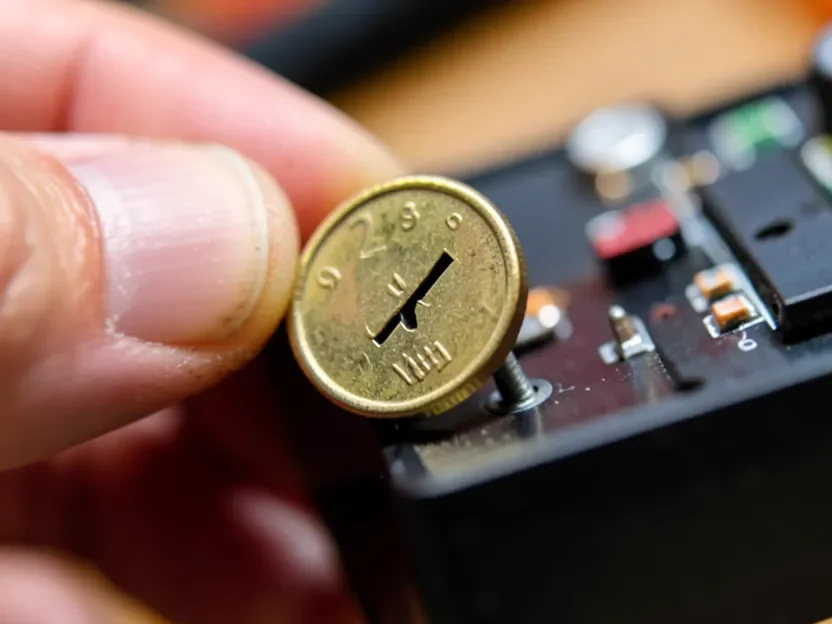 Using the edge of a coin to turn a tiny slotted screw
