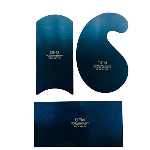 DFM Tool Works blue spring steel curved cabinet card scraper set of 3