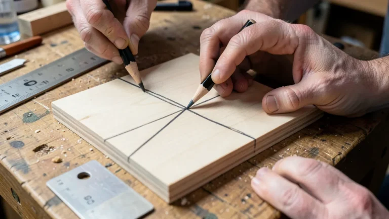 Drawing diagonal lines corner to corner on a rectangular wood board to find its exact center point