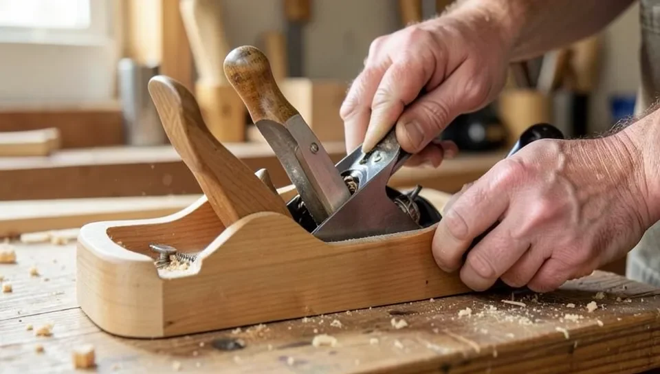 Fitting the steel iron and wooden wedge into a homemade wooden plane body