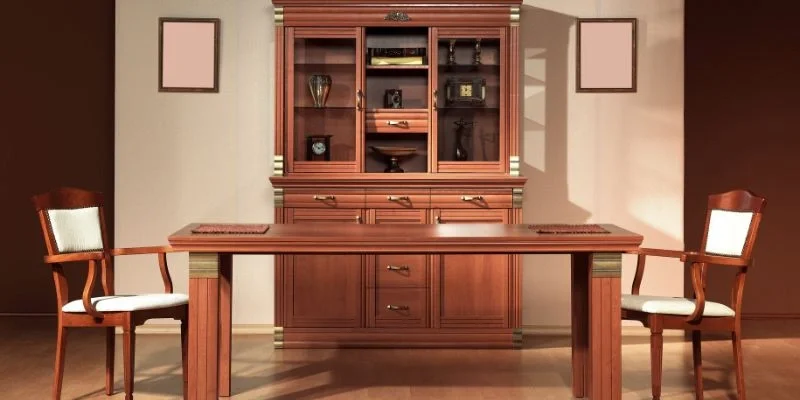 Fruitwood-finish dining table and chairs set