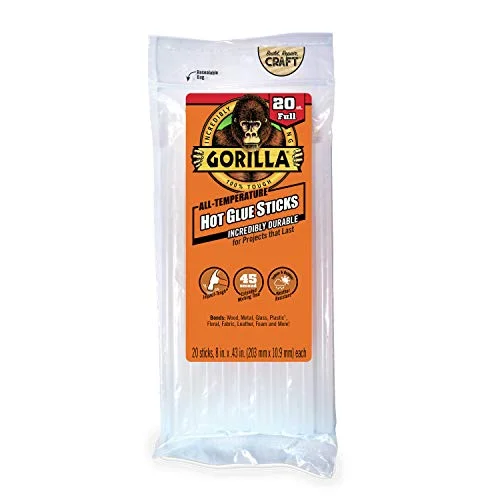 Gorilla Hot Glue Sticks, clear, full size, 20 count package