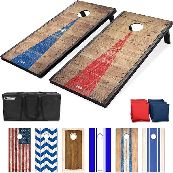 GoSports 4x2 ft regulation size wood cornhole board set with bean bags and carrying case