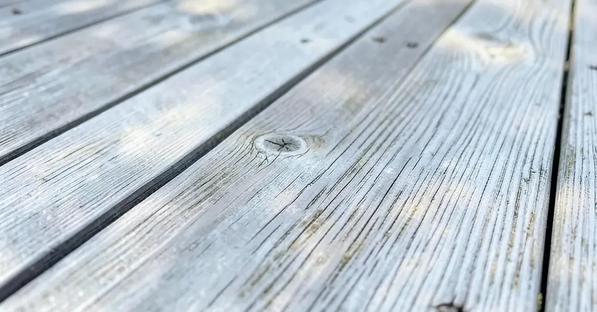 Close-up of a weathered silver-grey wood deck showing natural aging Close-up of a weathered silver-grey wood deck showing natural aging