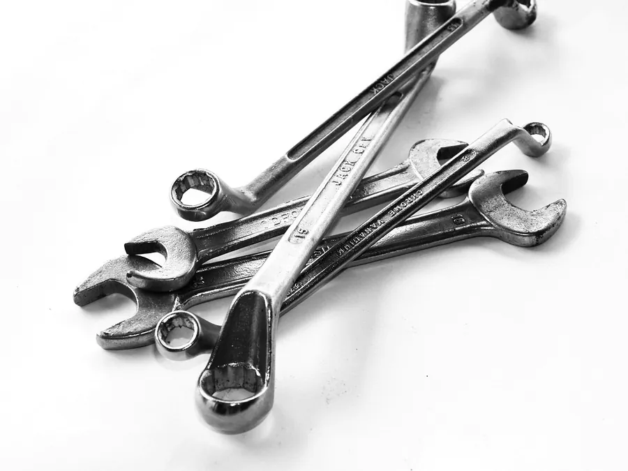 Set of chrome combination wrenches, common hardware store tool category