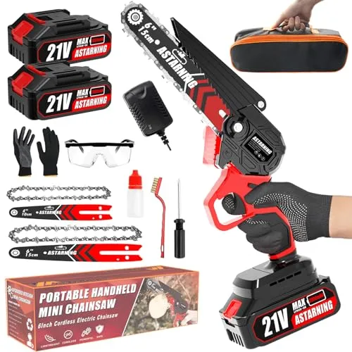 Mini Chainsaw Cordless 4-Inch & 6-Inch, Portable Small Chainsaw Battery Powered, Lightweight One-Hand Handheld Electric Chainsaw, Rechargeable Battery Operated Chain Saw for Tree Trimming Wood Cutting