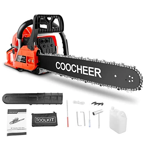 COOCHEER 62CC Gas Powered Chain saws, 20Inch 3.5HP 2-Stroke Gasoline Chain Saw with for Tree Stumps, Limbs, Tree Felling, and Firewood Cutting(Black&Red 2022 Updated)