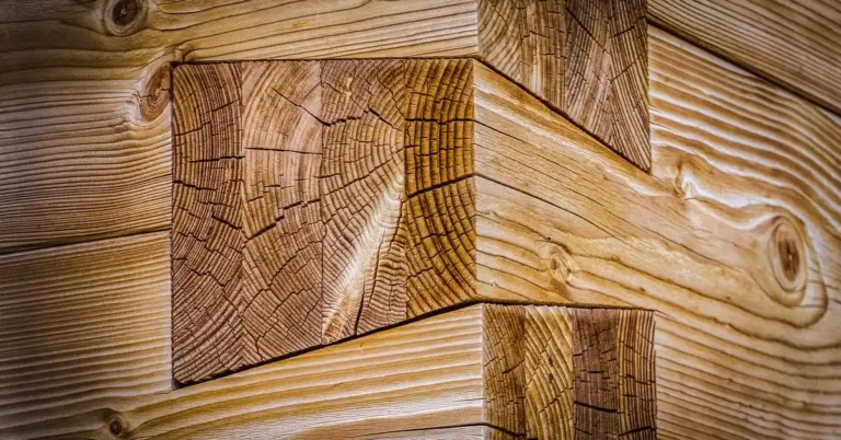 Interlocking notched timber corner joint on a log structure