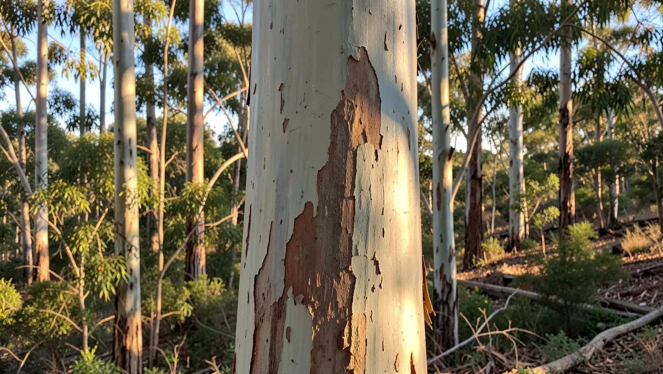 Eucalyptus tree trunk and bark in a forest