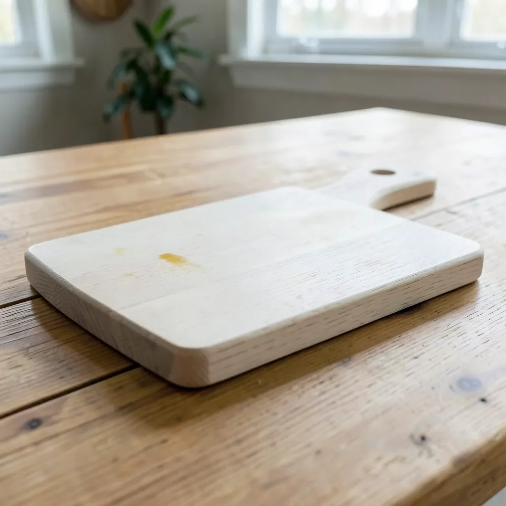 White oak cutting board with an oiled finish on a kitchen counter