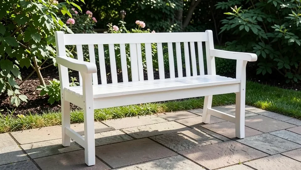 A painted poplar garden bench - paint is the key protection for outdoor poplar