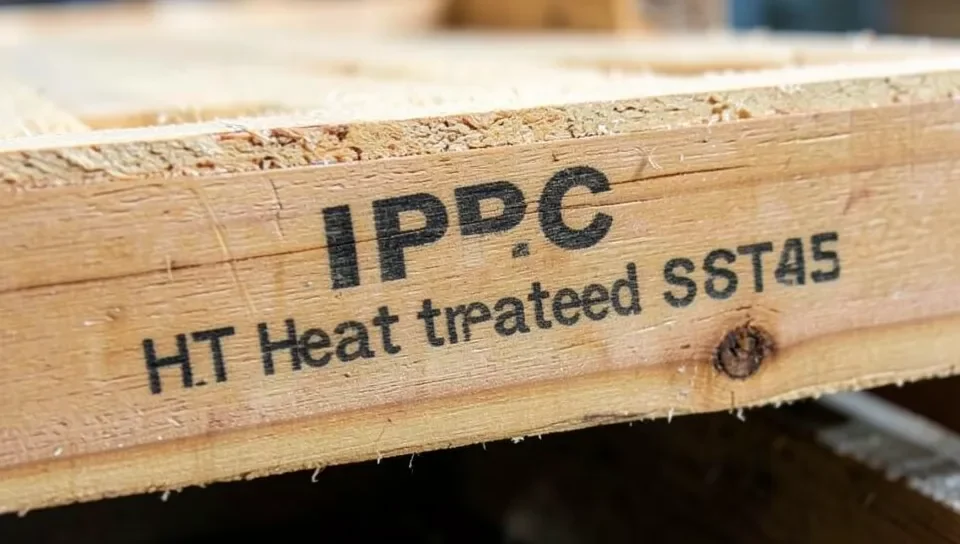 IPPC stamp on a pallet showing the HT heat-treated marking