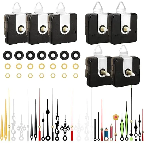 PARAOR 7-piece quartz clock movement kit with three shaft lengths and assorted hands