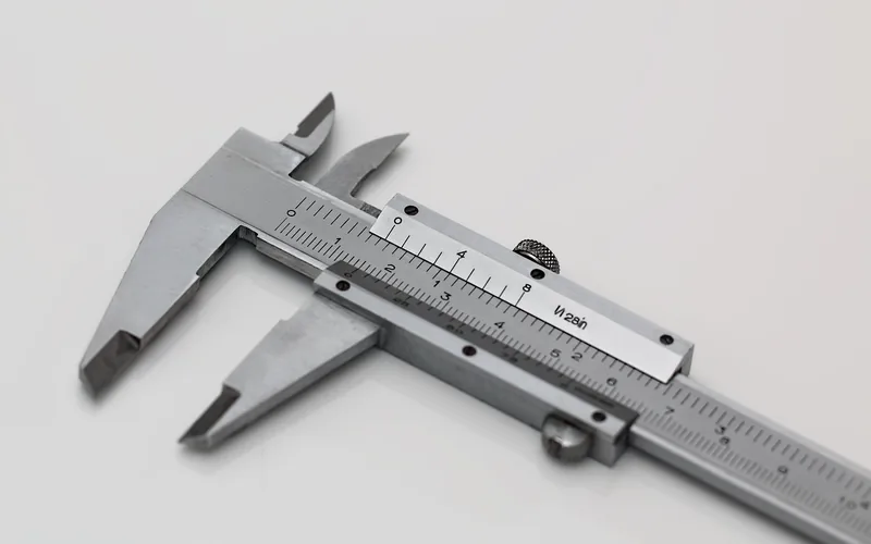 Close-up of a precision caliper used to check small clearances and gaps on a metal surface Close-up of a precision caliper used to check small clearances and gaps on a metal surface