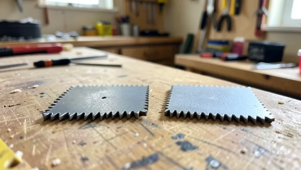 Side-by-side comparison of a low TPI and high TPI reciprocating saw blade showing tooth spacing difference