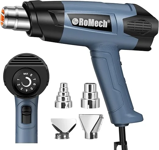 ROMECH variable-temperature heat gun with nozzle attachments