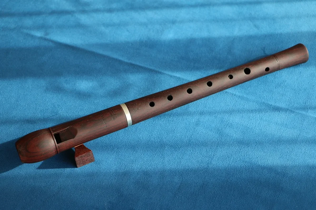 Rosewood recorder showing the window, block and finger holes