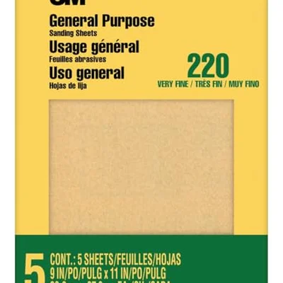 3M 220 grit sandpaper for surface prep before recoating