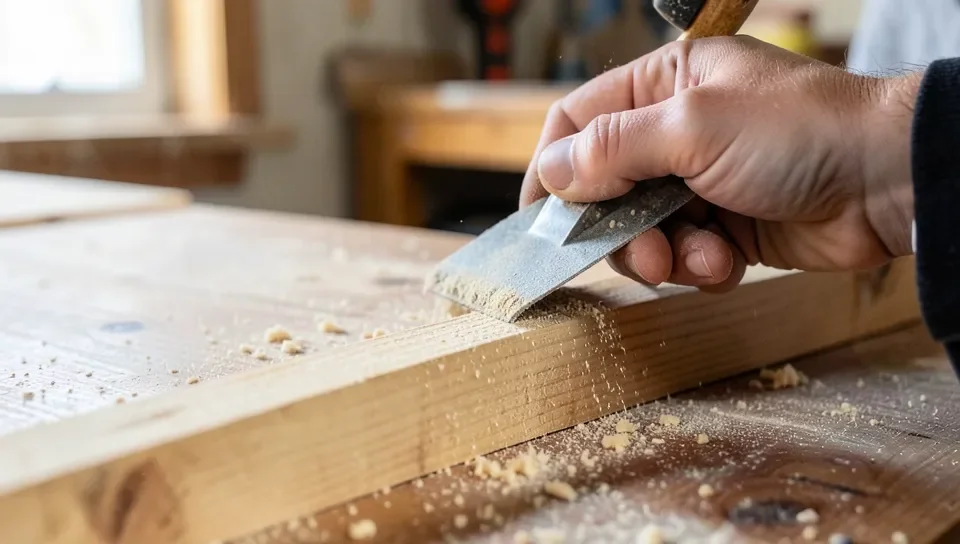 Sanding a treated lumber surface to prepare it for gluing