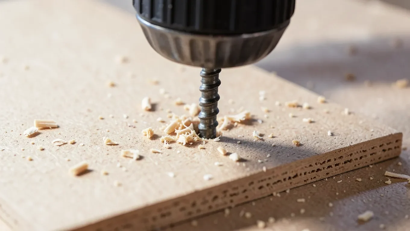 Driving a screw into particle board