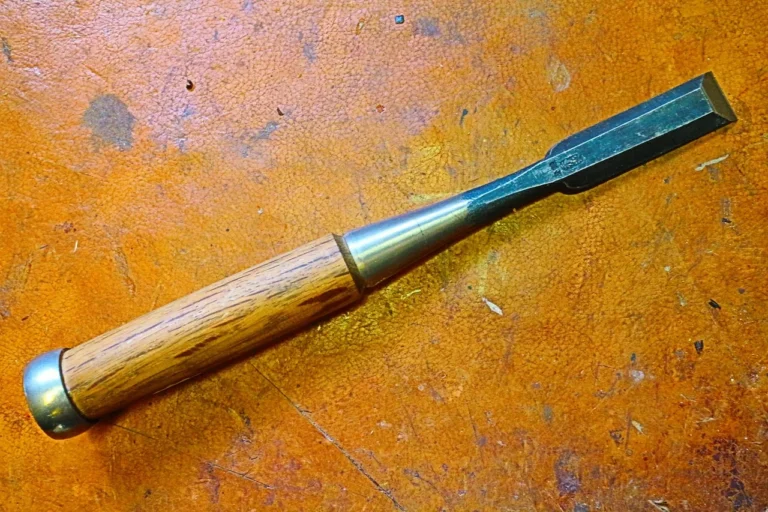 close-up of a wood chisel showing its flat back and single-bevel ground edge