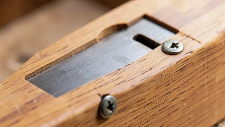 The blade rides in slotted holes so two thumbscrews can adjust depth of cut