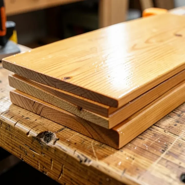 Stacked cedar wood planks with visible natural oil sheen and grain texture