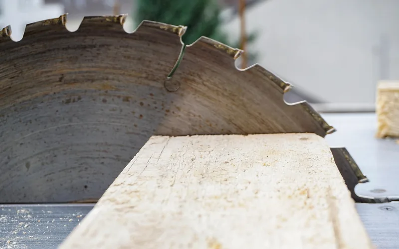board approaching a tilted table saw blade at a 45 degree bevel angle board approaching a tilted table saw blade at a 45 degree bevel angle