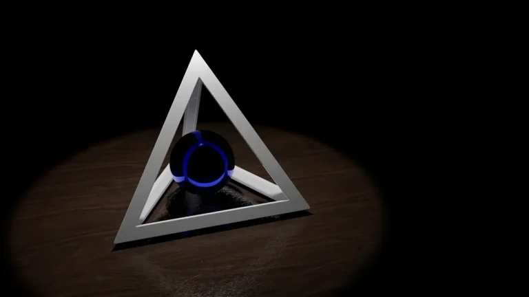 3D render of a tetrahedron frame with four triangular faces